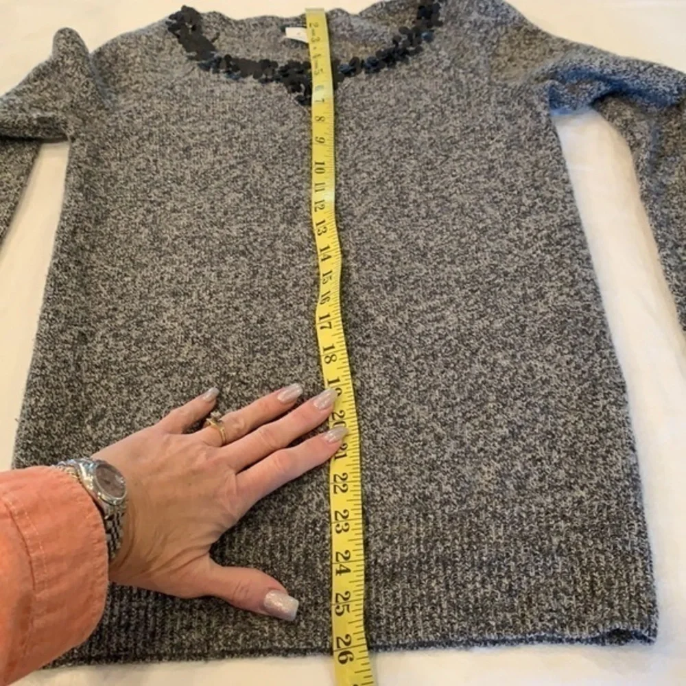 J crew 100% lambs wool long sleeve sweater black sequins detail